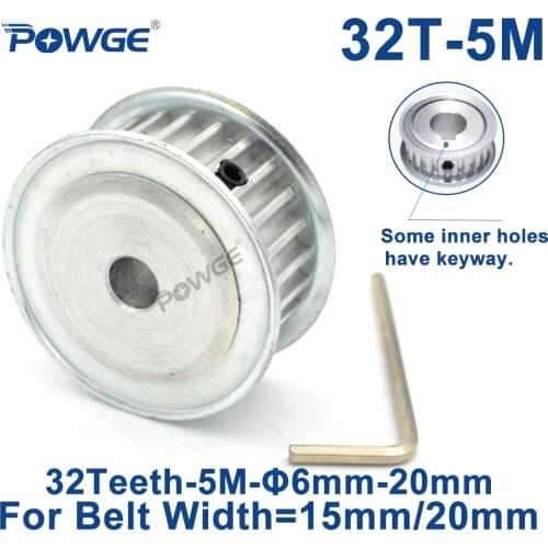 POWGE 32 Teeth HTD 5M Timing Synchronous Pulley Bore 6/8/10/12/15/16/17/19/20mm for Width 15/20mm HTD5M 32Teeth 32T