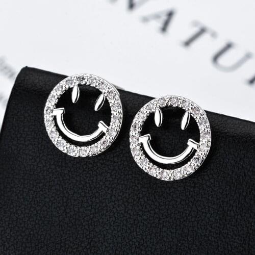 Sweet and Romantic Smile Face Zircon Ear Nails, Small and Delicate Fashion Jewelry Gifts for Female Friends in 2019 ER-312