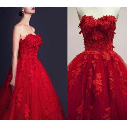 Tulle Satin Decent Ball Gowns Red Long Floral Evening Floor Length Engagement Dresses Formal Dress Robe Sirene Longue
