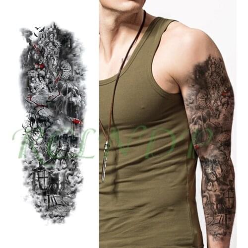 Waterproof Temporary Tattoo Sticker skull warrior leopard cross shield full arm big fake tatto flash tatoo for men women girl