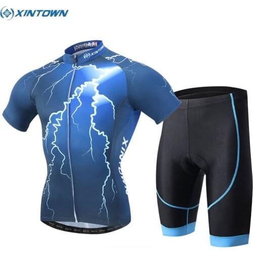 XINTOWN Cycling Jersey Set Outdoor Ropa Ciclismo Men Team Sportswear Bike Clothing Bicycle Bib Shorts Blue S-XXXL