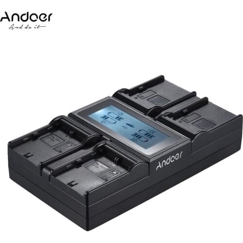 Andoer LP-E6 LP-E6N NP-F970 4-Channel Digital Camera Battery Charger LCD for Canon 6D 7DII 80D 5D Serie Sony NP-F550 F750 etc
