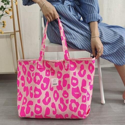 Shoulder Bag Pink Leopard Print Handbag Korean Wild Shopping Bag Casual Large-capacity Canvas Female Student Tote Bag