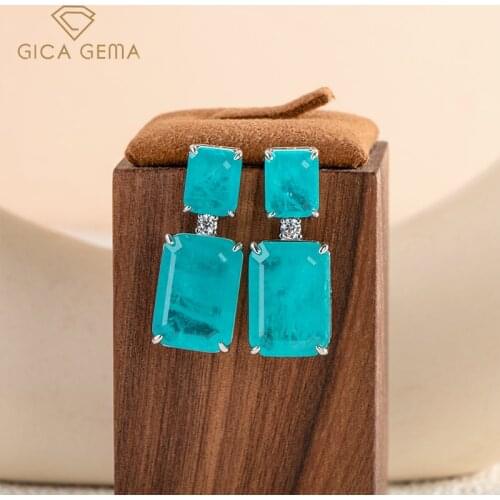 GICA100% 925 Sterling Silver Paraiba Tourmaline Gemstone Drop Earrings For Women Sparkling Engagement Party Fine Jewelry Gifts