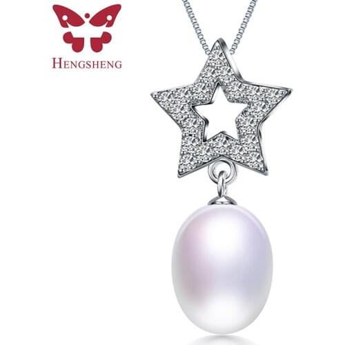 HENGSHENG High Quality Natural Freshwater Oval Pearl Pendant Fashion 925 Sterling Silver Zircon Star Pendant Jewelry For Women