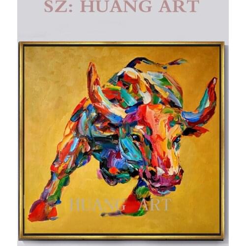 The animals are handcrafted from the base of the yellow bull oil painting canvas for the living room bullfight hanging modern pa