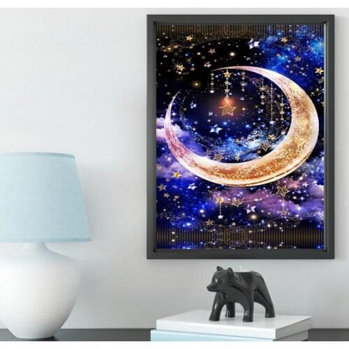 5D Diy Diamond Painting Full Square Circle Cartoon Moon Star Rhinestone Inlaid Diamond Embroidery Wall Sticker Home DecorZP-4562