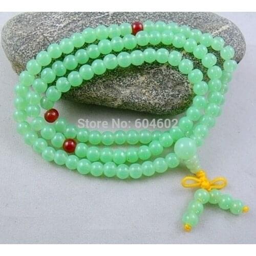 6mm Tibetan Buddhism 108 Green Crystal Prayer Bead Mala Necklace
