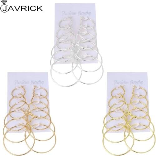 6Pairs/set Vintage Dangle Ring Big Circle Hoop Earrings Women Steampunk Ear Clip