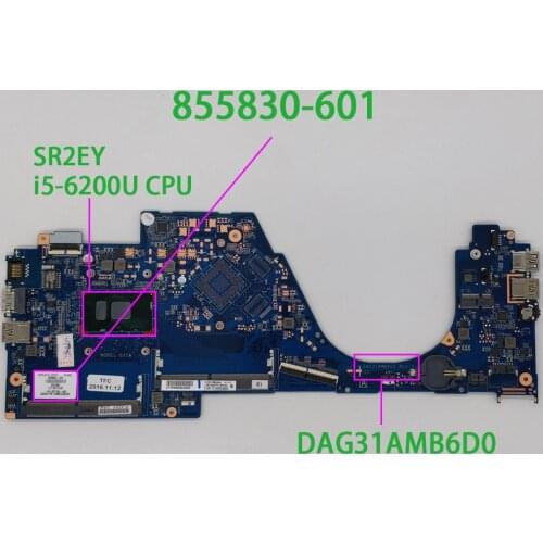 855830-601 855830-001 DAG31AMB6D0 UMA w i5-6200U CPU for HP Pavilion Notebook 14-al Series PC Laptop Motherboard Mainboard
