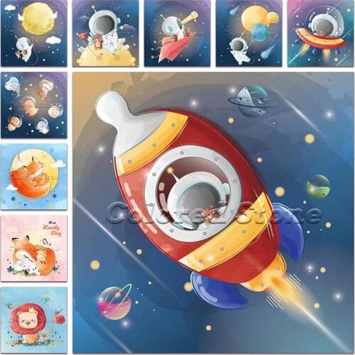 New Diamond painting Cartoon Rocket space astronaut fox 5D Full Square Drill embroidery Cross stitch 3D Round mosaic Drawing 194