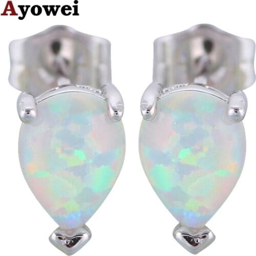 Ayowei Trendy High Quality Hot Sell Stud Earrings for Lover White Fire Opal Silver Stamped Fashion Jewelry OES633A