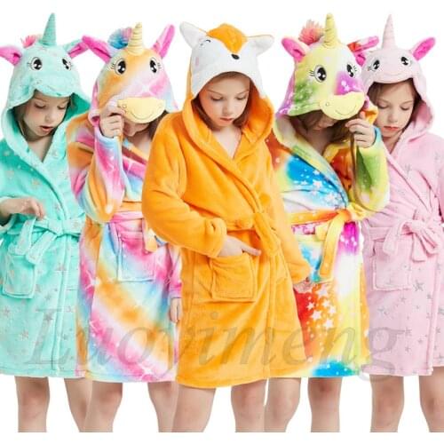 Boys Girls Bathrobe Soft Beach Towel Hooded Sleepwear for Kids Unicorn Stitch Animal Bath Robe Cartoon Childrens Dressing Gown
