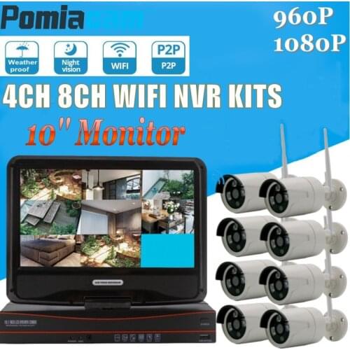4CH 8CH 1080P Wireless Security Camera System Wifi NVR Kit 10'' Monitor 1.3MP 2MP Outdoor CCTV IP Camera Video Surveillance Kits