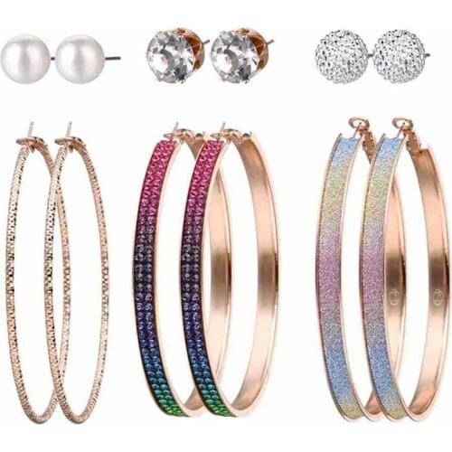 Punk 6 Pairs/Set Big Circle Earrings For Women New Gold Color Metal White Pearl Earrings Set Brincos