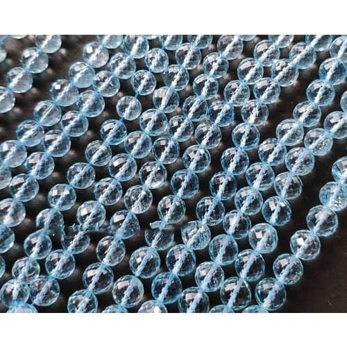LOOSE BEADS sky blue Topaz ROUND FACETED 6-7mm Wholesale for DIY jewelry necklace 22cm