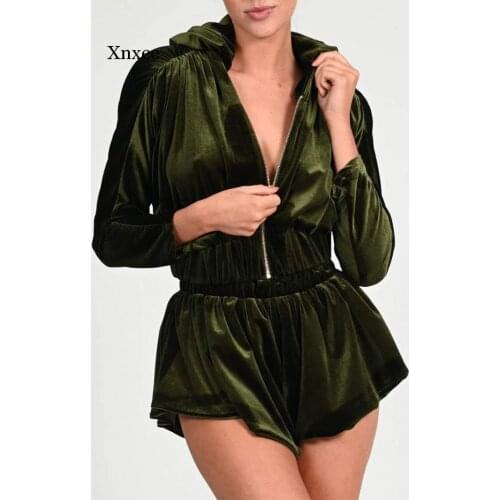 Black Long Sleeve Velour Hoodie Cropped Jacket and Shorts Two Piece Set Winter Sexy Women Velvet 2 Piece Outfits Clothing