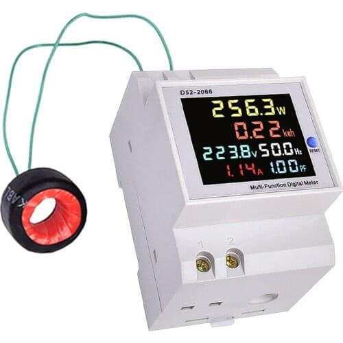 D52-2066 6 IN1 Din Rail AC Monitor Voltage Current Power Factor Active KWH 110V 220V 380V 100A Electric Frequency Meter VOLT AMP