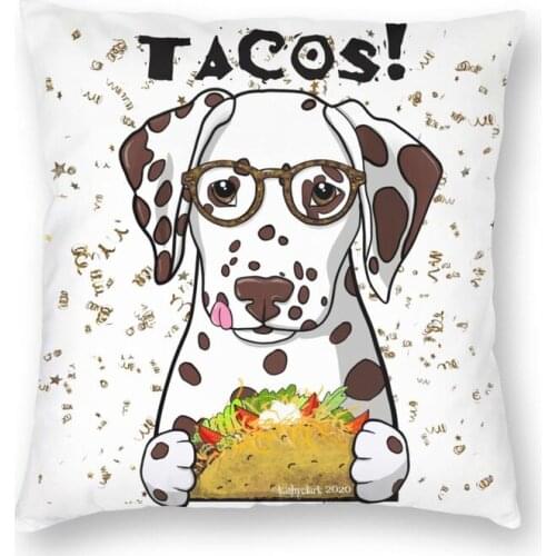 Dalmatian Tacos Square Pillow Case Home Decorative Pet Dog Cushions Throw Pillow for Living Room Double-sided Printing