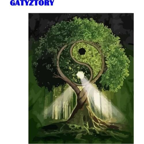 GATRZTORY Frame Diy Painting By Numbers Kit Landscape Tree Modern Painting & Calligraphy Picture By Numbers For Home Decor 60x75