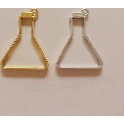 GLADZGT 10 pcs/lot Reagent bottle Metal Frame Pendant Gold Charm Bezel Setting Cabochon Setting UV Resin Charms