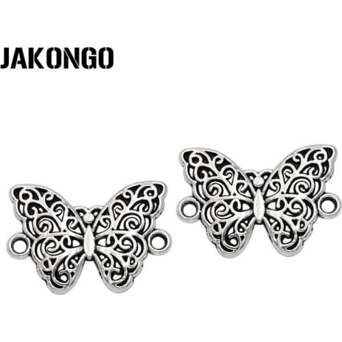 JAKONGO 15pcs Antique Silver Plated Butterfly Connectors Charm Pendant Jewelry Making Findings Accessories DIY Handmade 20x14mm