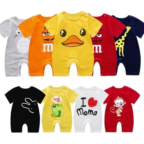 Newborn Baby Summer Short Sleeved Rompers 100% Cotton Unisex Baby Cartoon Jumpsuit One Year Boy Climbing Clothes Ha Pajamas Out
