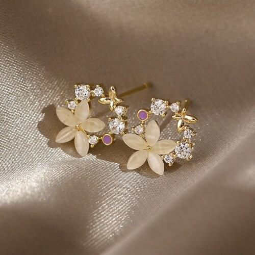 Korean New Design Fashion Earrings Exquisite Copper Inlay Color Zircon Flower Butterfly Shape for Women Jewelry
