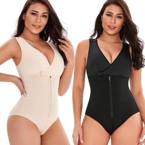 Womens Seamless Shapewear Waist trainer Butt Firm Tummy Control Zip Front Open Bust Latex Bodysuit Full Body Shaper Slimming
