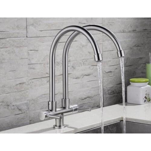 Articulating Kitchen Faucet SUS 304 Stainless Steel Pot Filler Double pipe Brushed Finish KF558