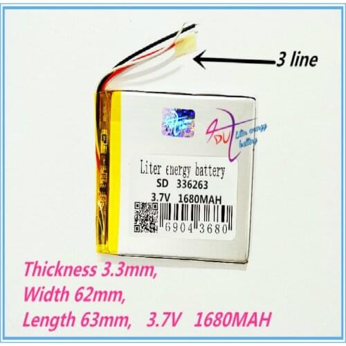 3 line Polymer battery 3.7V 336263 1680mah smart home MP3 speakers Li-ion battery for dvr,GPS,mp3,mp4,cell phone,speak