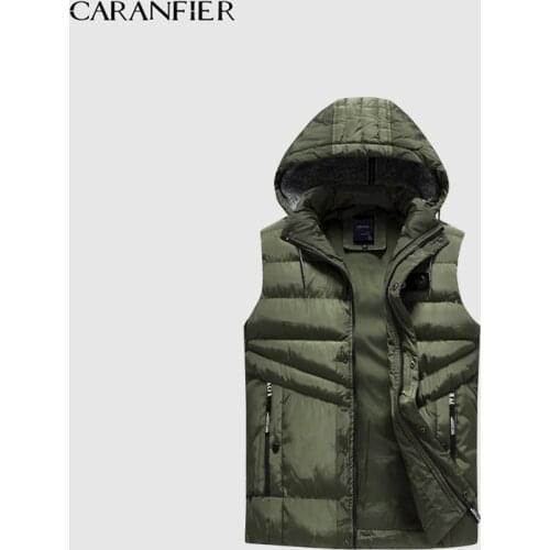 CARANFIER Sleeveless Mens Vest New Fashion Detachable Cap Vest Men High Quality Autumn And Winter Warm Male Vests 2XL-5XL