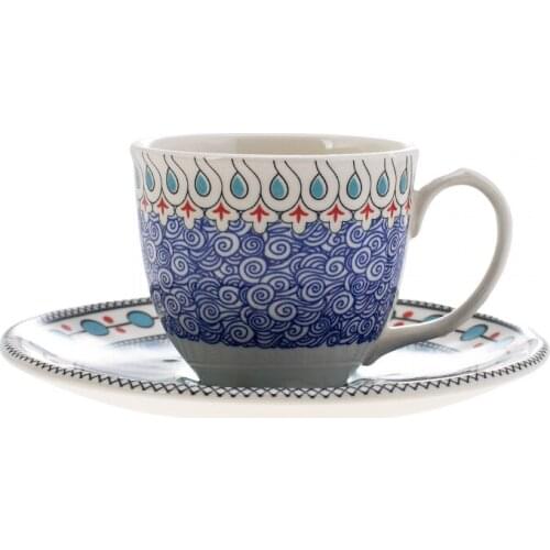 Karaca Mai Selcuklu Seljuk Porcelain Turkish Coffee Cups Boxed Set with 2 Cups and 2 Saucers Tea Coffeeware Glass Drinkware