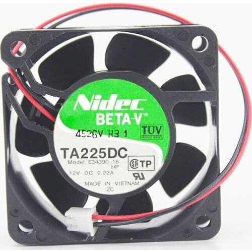 Genuine TA225DC Nidec E34390-16 60*60*25mm DC 12V 0.22A 2 Lines Cooling Fan