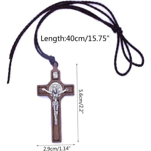 2021 New Jesus Cross Necklace Wood Metal Pendant Jewelry Men Womens Catholic Religious