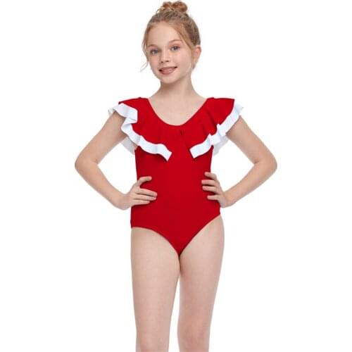 2021 Summer New One Piece Micro Swimsuit Kids Brazilian Bikini For Girl Sexy Swimwear Flounce Beachwear Red Bathing Suit Surf