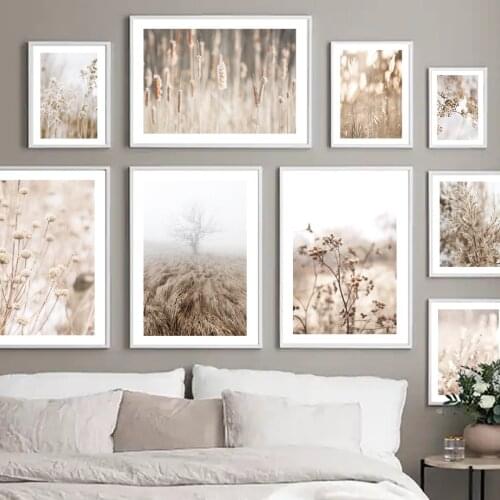 Autumn Nature Scenery Dried Flowers Reed Meadow Wall Art Print Canvas Painting Nordic Poster Wall Pictures For Living Room Decor