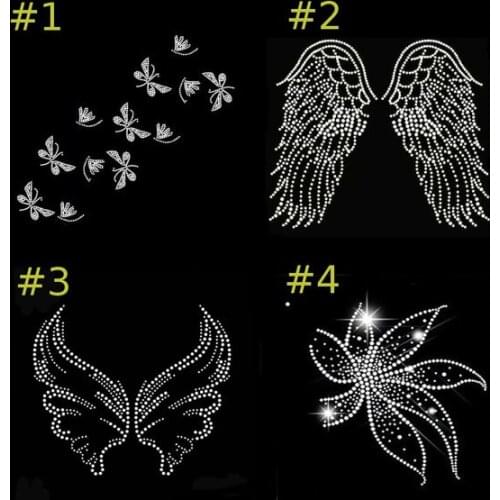 5pc/lot Angel wings butterfly flower shiny applique patches sticker Hotfix iron on crystal transfers design iron on patches