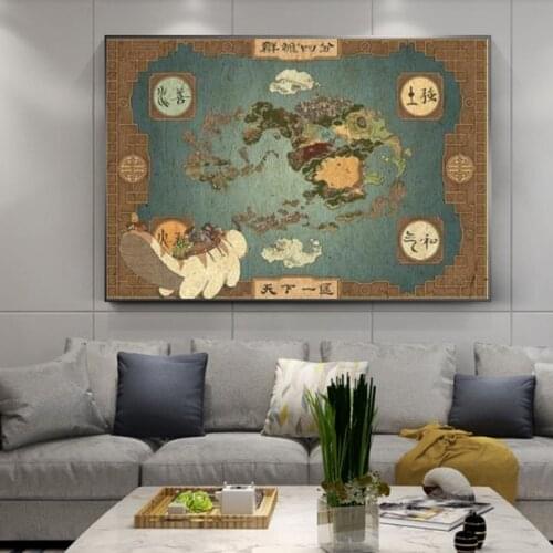 Avatar The Last Airbender Map Prints Avatar The Legend of Aang Poster Appa from Avatar Art Canvas Painting Home Wall Art Decor
