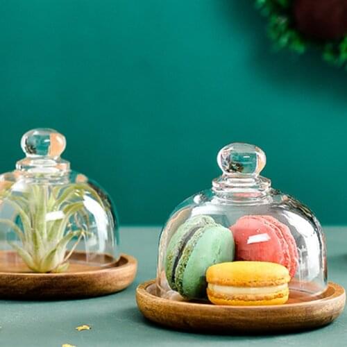 Dessert solid wood and glass tray mini dessert display stand table decoration storage fruit tray household kitchen storage tools