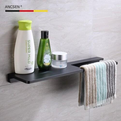 Bathroom Shelf Organizer Black Gold Silver Wall Mounted Towel Bar Shampoo Spices Shower Storage Rack Holder Bath Accessories