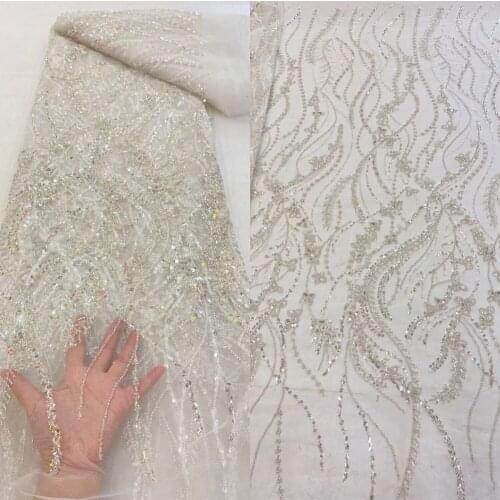 Latest High Quality African Nigerian Tulle Lace Fabric Sequins and beads SYJ-568684 Embroidery Party Dress French Wedding