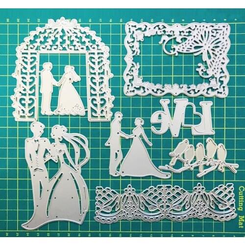 FEESTIGO Wedding Bride and Groom Die Cuts Scrapbooking Metal Bird Cutting Dies New 2018 Love Words Die Cuts For Card Making