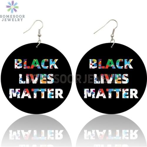 SOMESOOR #Black Lives Matter Resist Sayings Wooden Drop Earrings Both Sides Printed Dope Loops Dangle Jewelry For Women Gifts