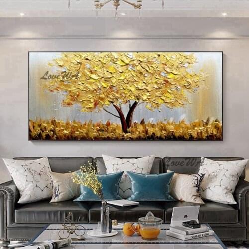 Contemporary Abstract Painting Of Golden Tree And Grass New Arrival Home Good Wall Art Canvas Painting For Living Room No Framed