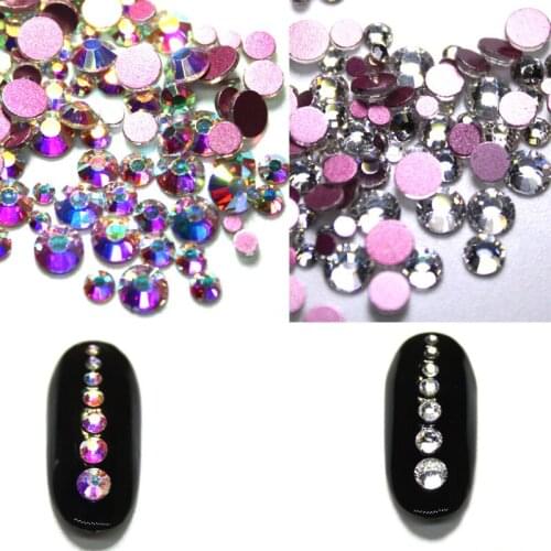 SS3-SS30 Rhinestones Set Powdery bottom AB white Crystal Glass Hotfix Flatback Nail art Rhinestones For DIY Nails