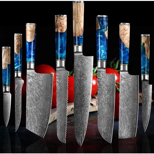 Steel Chef Knives Set High Quality Sharp Blade Knife Cooking Meat Cleaver Kitchen Gadget Imitation Damascus Pattern Knife Set