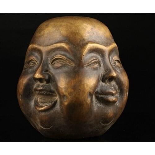 Old Collectable Bronze Casting Joys Sorrows Spiritual Four face Buddha Statue Head bronze H 8cm~3cm