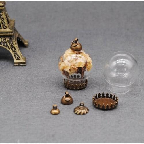 25x15mm glass globe bubble pendant glass ball & base blank & top cap DIY wish message necklace pendant glass vial pendant 5sets