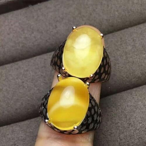 Natural and Real Amber Man Ring 925 sterling silver Wholesales Fine jewelry Natural Amber Man Ring 13*18mm